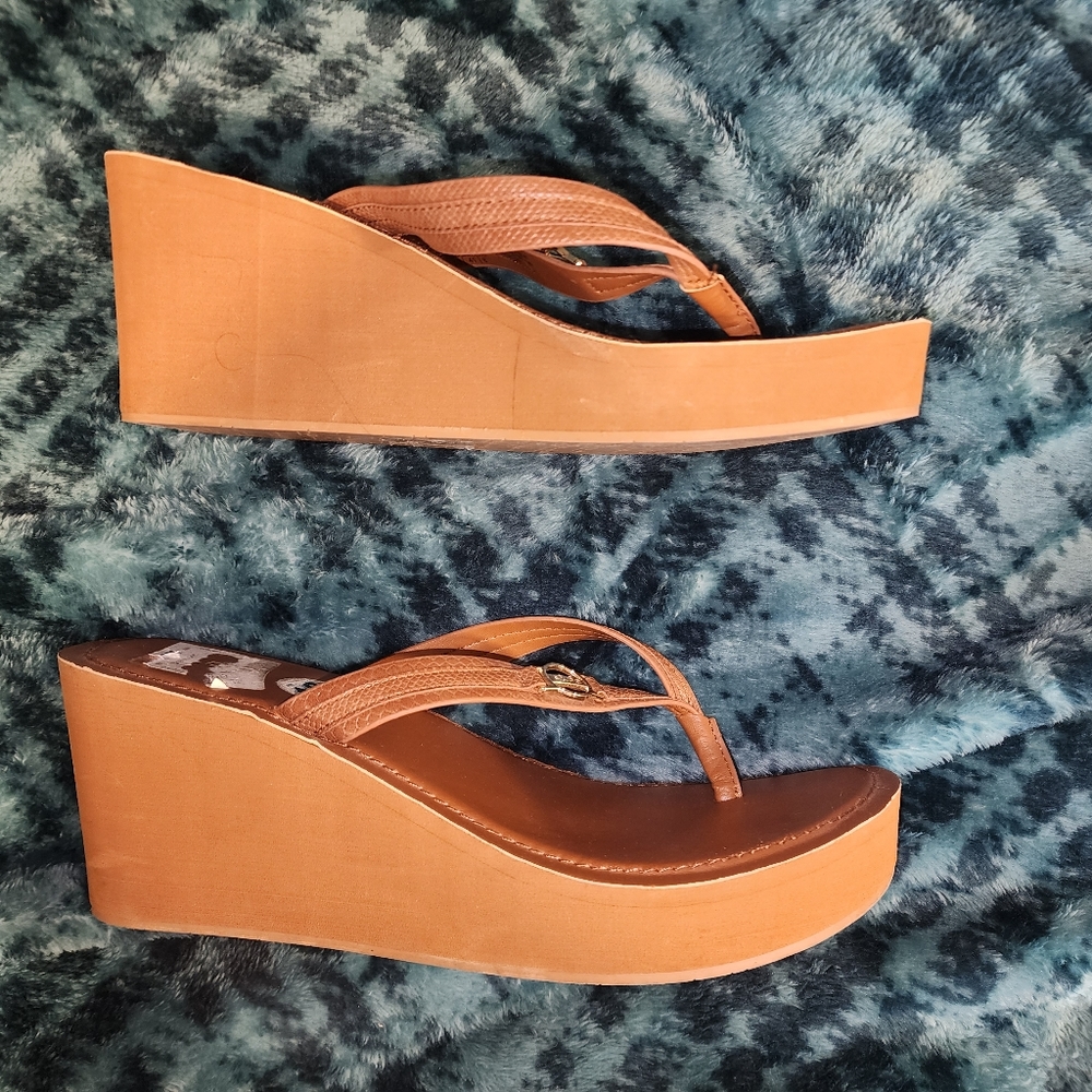 ALDO Women’s Camel TAN Brown Sandals Platform Flip Flops Wedges Shoes Size 10